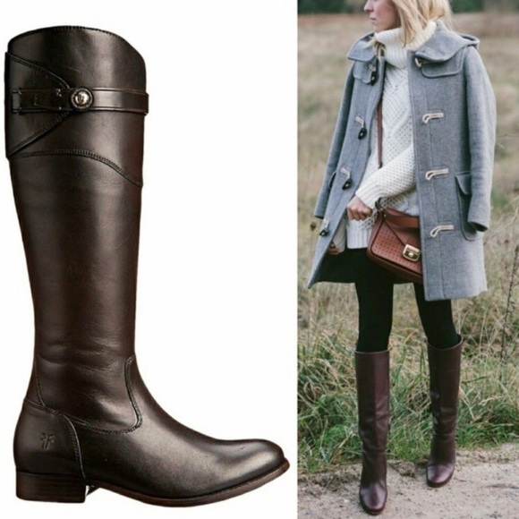 Frye Shoes - $399 Frye Molly Button Dark Brown Real Leather Knee High Tall Zip Up Riding Boot